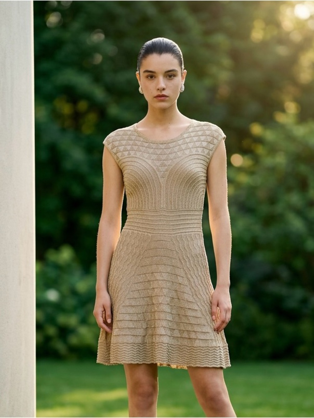 XOXO Metallic Gold Knit Dress Geometric Chevron Pattern